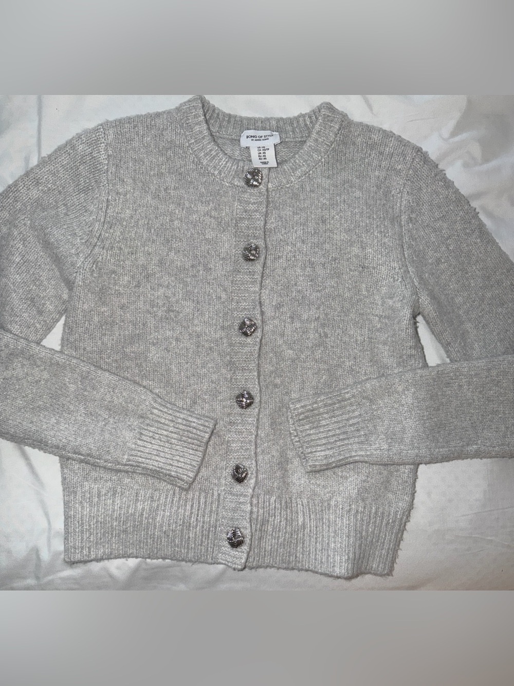 Song of Style Light Gray Crewneck Button Cardigan - very good - soft
